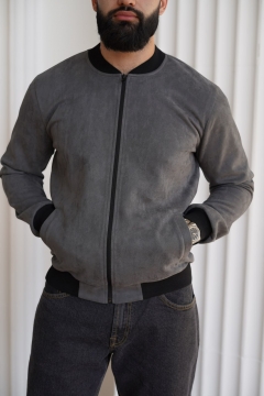 Серый мужской весенний бомбер на молнии К-1569