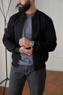 Чорний чоловічий легкий весняний бомбер на блискавці К-1570