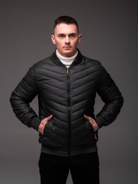 Стеганый мужской весенний бомбер темный хаки утепленный К-1575