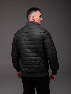 Стеганый мужской весенний бомбер темный хаки утепленный К-1575