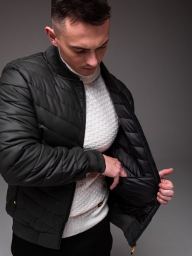 Стеганый мужской весенний бомбер темный хаки утепленный К-1575