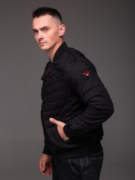 Стеганая мужская куртка бомбер черная утепленная К-1574