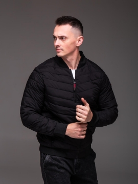 Стеганая мужская куртка бомбер черная утепленная К-1574