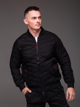 Стеганая мужская куртка бомбер черная утепленная К-1574