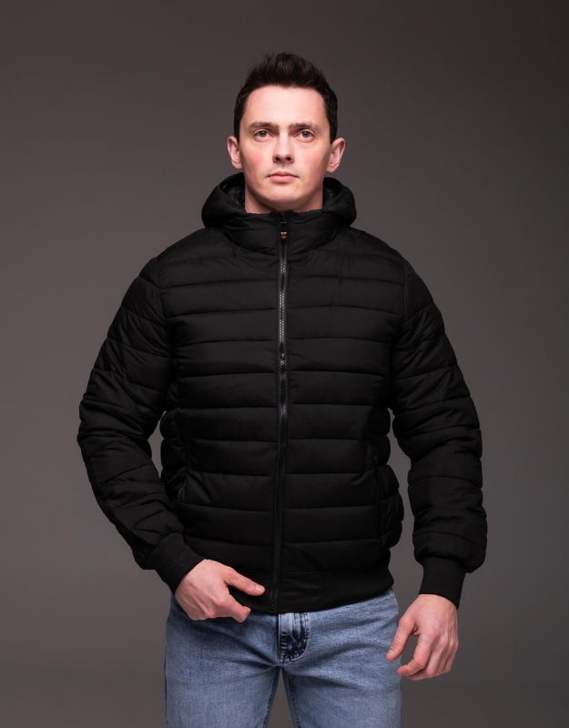 Стьобана демісезонна чоловіча куртка з капюшоном К-1576