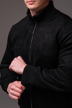 Черная мужская замшевая куртка бобмер воротник стойка К-1578