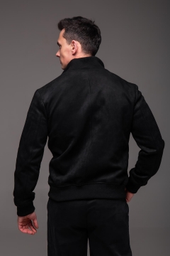 Черная мужская замшевая куртка бобмер воротник стойка К-1578