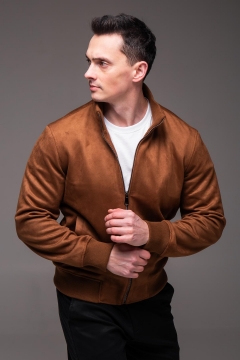 Коричневая мужская замшевая куртка бомбер К-1577