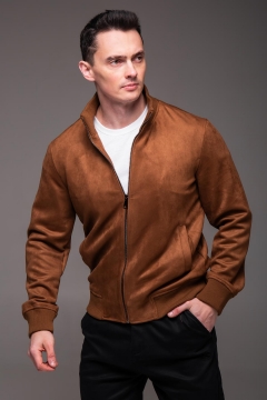 Коричневая мужская замшевая куртка бомбер К-1577