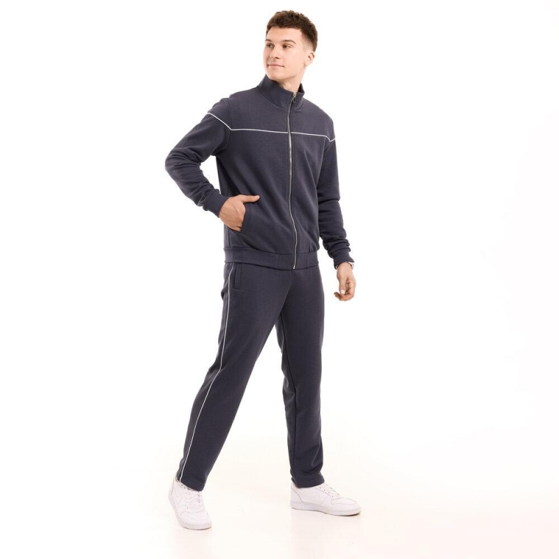 Темно серый мужской спортивный костюм на молнии весна осень К-987