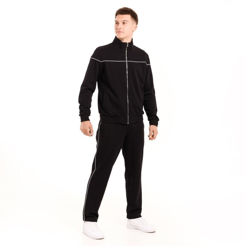 Черный весенний мужской спортивный костюм с кофтой на молнии К-988