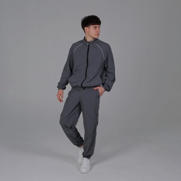 Спортивный мужской серый костюм из плащевки на молнии без капюшона К-989