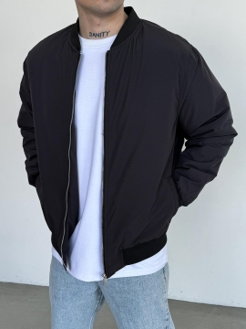 Весенний мужской бомбер в цвете графит свободного кроя К-1581