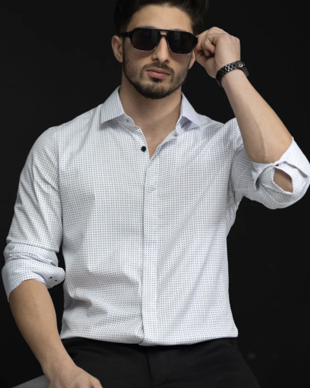 Біла класична чоловіча сорочка з довгим рукавом з візерунком Р-1542
