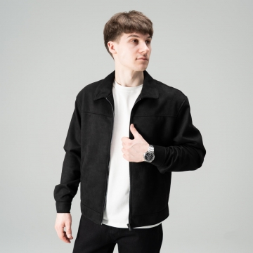 Чорна чоловіча весняна куртка замшева з коміром К-1583