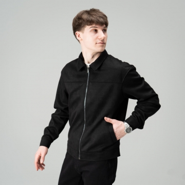 Чорна чоловіча весняна куртка замшева з коміром К-1583