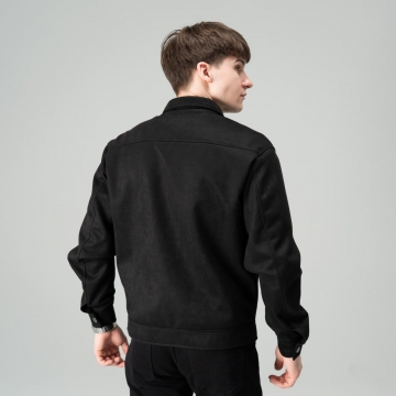 Чорна чоловіча весняна куртка замшева з коміром К-1583