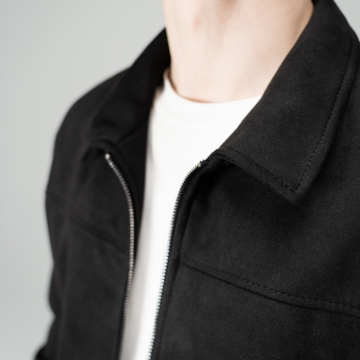 Чорна чоловіча весняна куртка замшева з коміром К-1583