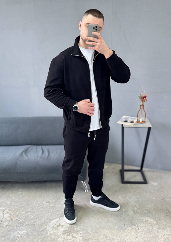Демисезонный мужской костюм черный лакоста на молнии К-991