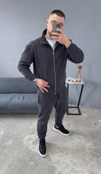 Мужской спортивный костюм на весну осень в оттенке графит на молнии К-992 