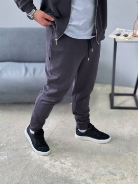 Мужской спортивный костюм на весну осень в оттенке графит на молнии К-992 