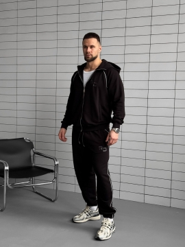 Модный черный спортивный костюм на молнии с капюшоном К-993