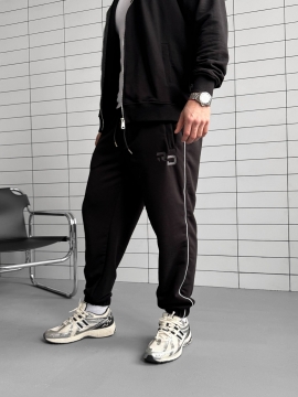 Модный черный спортивный костюм на молнии с капюшоном К-993