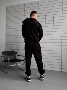 Модный черный спортивный костюм на молнии с капюшоном К-993