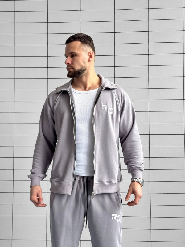 Светло серый модный спортивный костюм RD на молнии с капюшоном К-995
