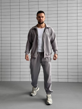 Светло серый модный спортивный костюм RD на молнии с капюшоном К-995