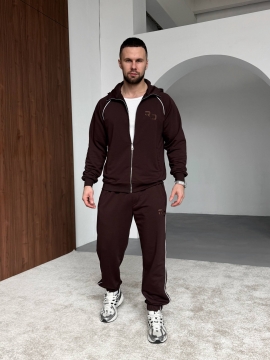 Модный темно коричневый спортивный костюм с капюшоном свободного кроя К-996
