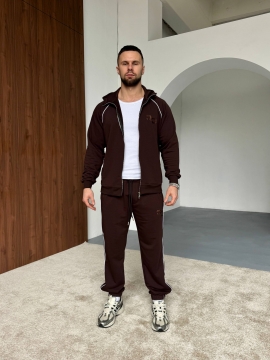 Модный темно коричневый спортивный костюм с капюшоном свободного кроя К-996