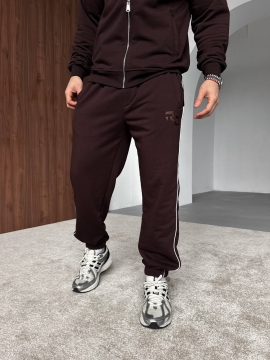 Модный темно коричневый спортивный костюм с капюшоном свободного кроя К-996