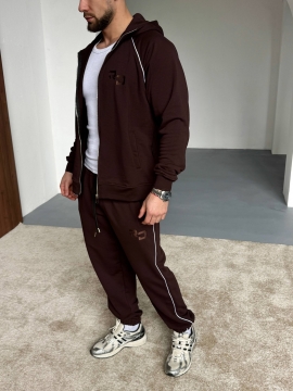 Модный темно коричневый спортивный костюм с капюшоном свободного кроя К-996