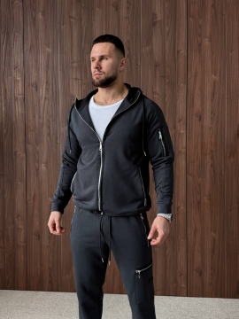 Весенний спортивный костюм со змейками и кофтой с капюшоном К-998