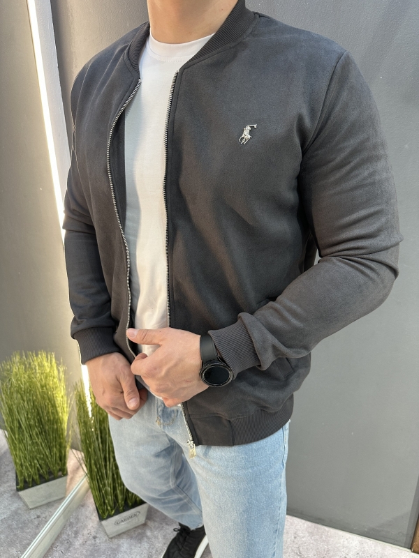 Стильный мужской темно серый бомбер на молнии на весну К-1587