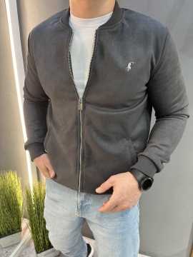 Стильный мужской темно серый бомбер на молнии на весну К-1587
