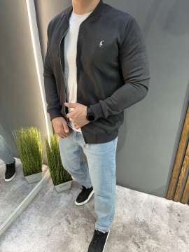 Стильный мужской темно серый бомбер на молнии на весну К-1587