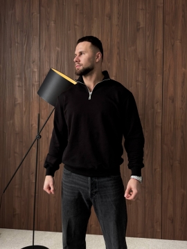 Чорний чоловічий світшот із блискавкою на шиї вільного крою Т-1366