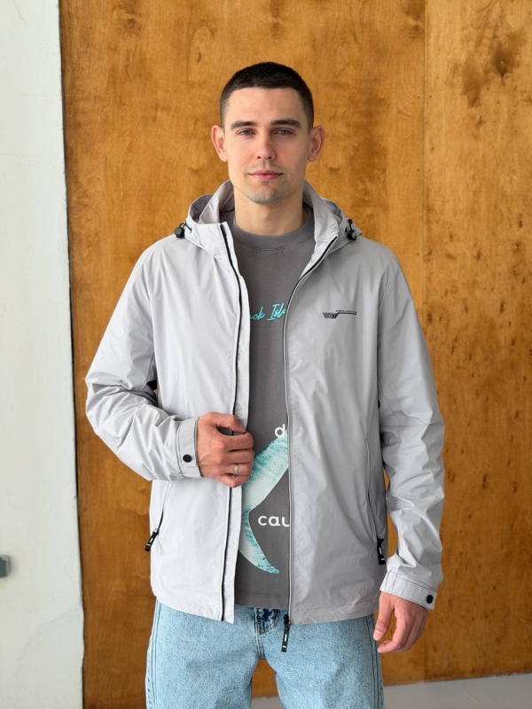 Чоловіча сіра куртка вітровка з капюшоном К-1589