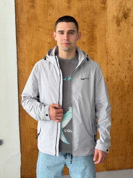 Чоловіча сіра куртка вітровка з капюшоном К-1589