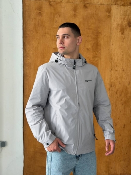Чоловіча сіра куртка вітровка з капюшоном К-1589