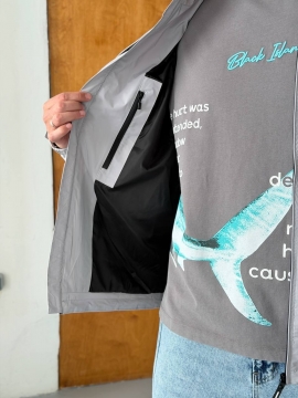 Чоловіча сіра куртка вітровка з капюшоном К-1589