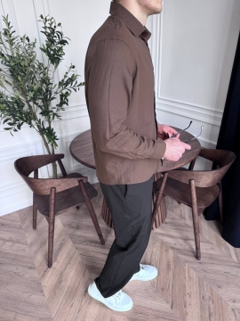 Коричневая мужская легкая хлопковая рубашка на весну лето Р-1551