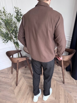 Коричневая мужская легкая хлопковая рубашка на весну лето Р-1551