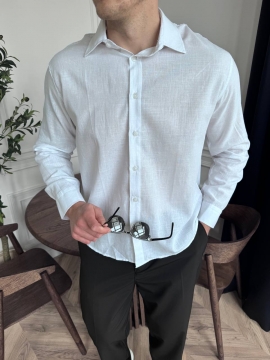 Белая мужская рубашка с длинным рукавом на весну лето Р-1552