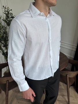 Белая мужская рубашка с длинным рукавом на весну лето Р-1552