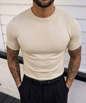 Бежевая мужская однотонная трикотажная футболка Ф-1543