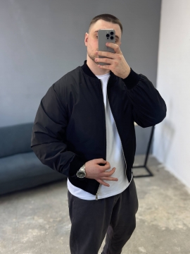 Черная мужская куртка бомбер на весну осень К-1595