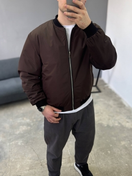 Модний темно-коричневий бомбер вільного крою К-1598